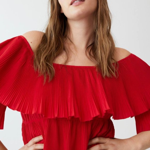 Mango Pleated Red Ruffle Dress - Picture 4 of 8
